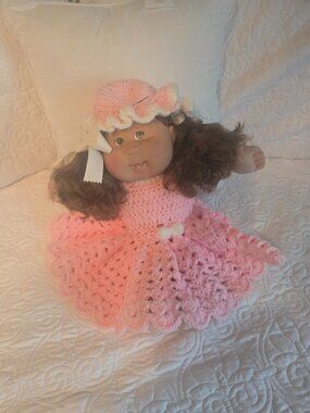 Vintage Cabbage Patch Doll – Auburn Hair – Handmade Crochet Dress & Hat
